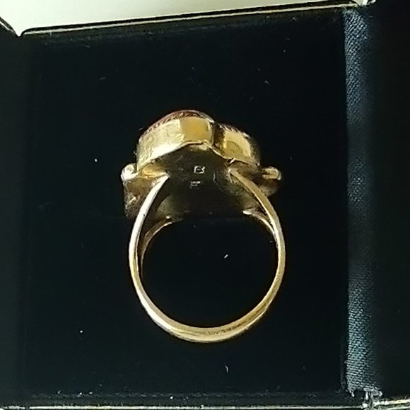 Ben Eustace Sterling Silver Carved Turquoise, Coral Floral Leaf Ring Size: 6 - Picture 7 of 10